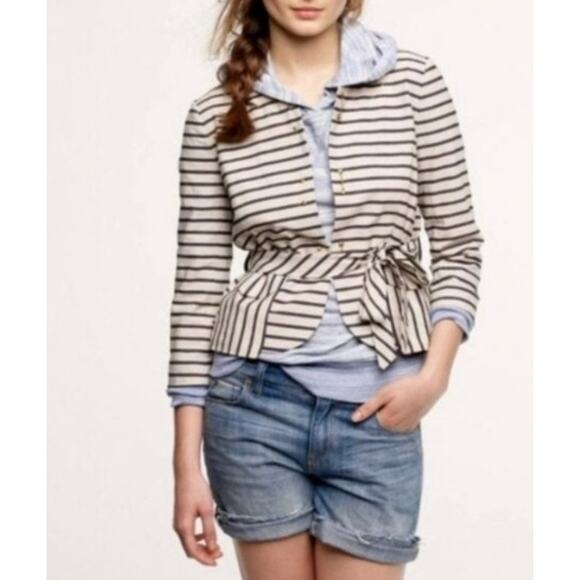 J. Crew -  Light-Weight Striped Belted Jacket. White&Navy/ 6 - Picture 3 of 7